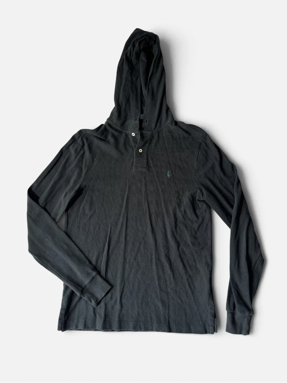 Polo Ralph Lauren mens S Small black mesh cotton pullover hoodie EUC